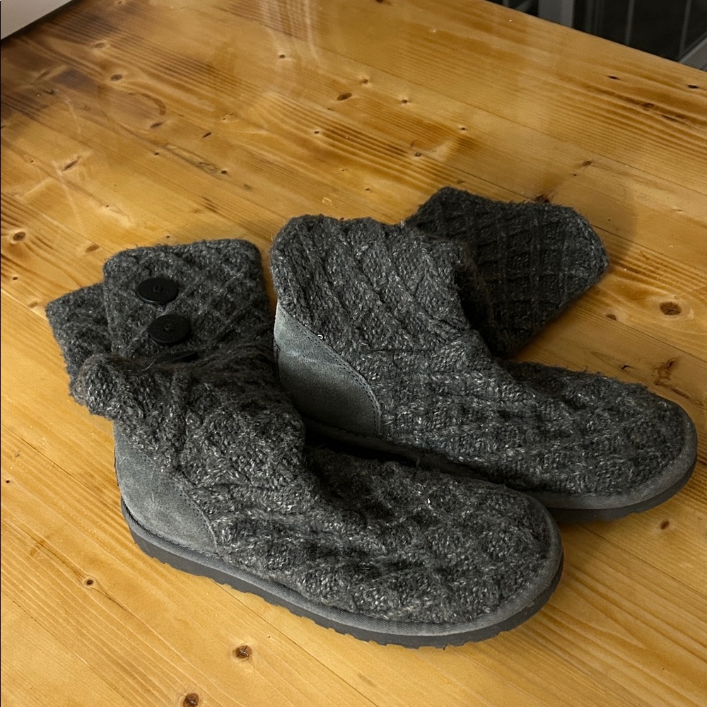 Uggs Cozy Gray Knit Button Boots - Picture 2 of 13